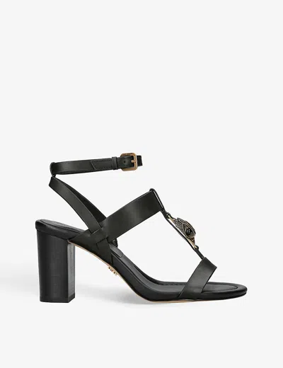 Kurt Geiger London Womens Black Hampton Eagle-embellished Leather Heeled Sandals