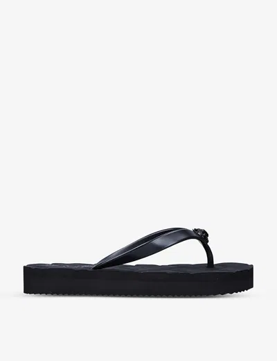 KURT GEIGER WOMENS BLACK KENSINGTON Q TWO-POST RUBBER FLIP FLOPS EUR 35 / 2 UK,49905190