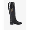 Kurt Geiger Mansion Riding Croc-effect Medallion Boots In Black