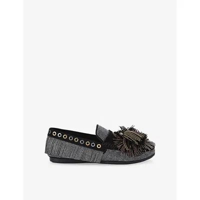 Kurt Geiger Womens Pom Pom Suede Moccasins Black Eur 38/5 Uk