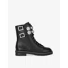 Kurt Geiger Stoop Buckled-crystal Combat Boots In Black