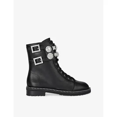 KURT GEIGER WOMENS BLACK STOOP EMBELLISHED LEATHER ANKLE BOOTS EUR 38/5 UK