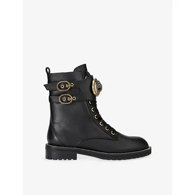 Kurt Geiger Womens Black Stoop Leather Chelsea Biker Boots Eur 37 / 4 Uk In Animal Print