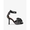 Kurt Geiger Womens Black/comb Pom Pom Suede Heeled Sandals Eur 37 / 4 Uk