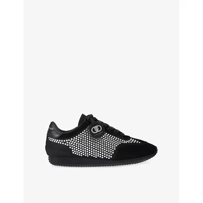Kurt Geiger Crystal-embellished Suede Sneakers In Black