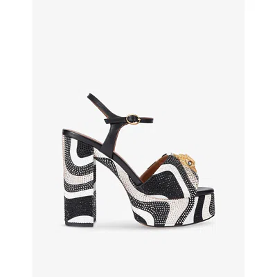 KURT GEIGER WOMENS BLK/OTHER KENSINGTON RHINESTONE-EMBELLISHED WOVEN PLATFORM SANDALS EUR 38/5 UK