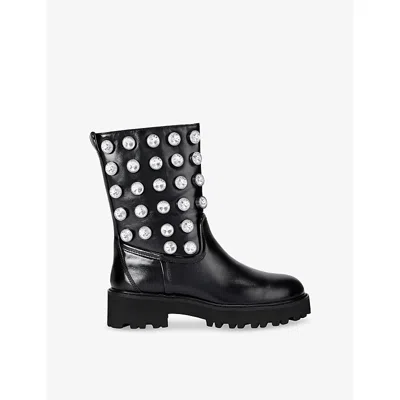 Kurt Geiger Womens Blk/other Octavia Stud Leather Ankle Boots Eur 39 / 6 Uk In Black