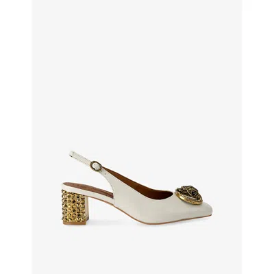 KURT GEIGER WOMENS CHELSEA LEATHER HEELED SLINGBACKS BONE EUR 41 / 8 UK