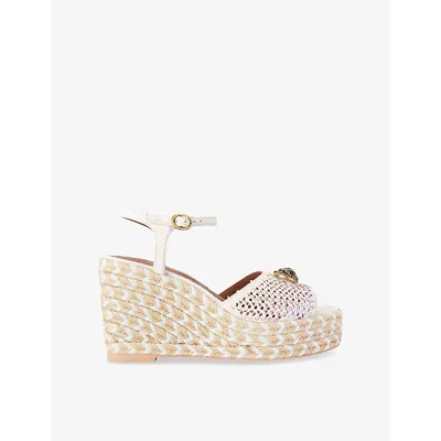Kurt Geiger Womens  London Chelsea Eagle-embellished Suede Wedges In Bone/comb