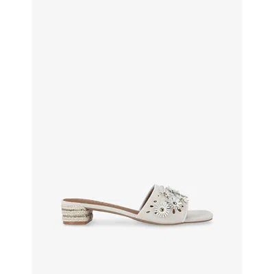Kurt Geiger Womens  London Flower-embroidered Suede Heeled Sandals In Bone/comb