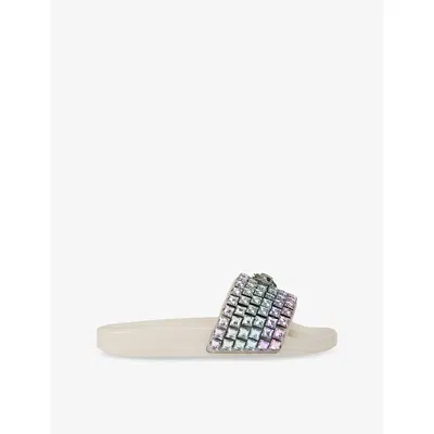 KURT GEIGER WOMENS BONE/COMB MEENA EAGLE CRYSTAL-EMBELLISHED RUBBER SLIDERS EUR 40 / 7 UK