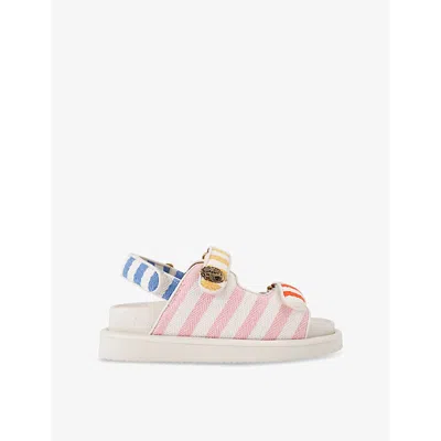 Kurt Geiger Womens  London Orson Striped Double-strap Woven Flat Sandals In Bone/comb