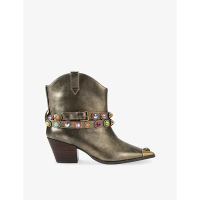 Kurt Geiger Womens Regent Crystal-embellished Heeled Leather Ankle Boots Bronze C In Bronze Com