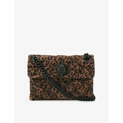 KURT GEIGER WOMENS BROWN/OTH MINI KENSINGTON LEOPARD-PRINT SUEDE SHOULDER BAG