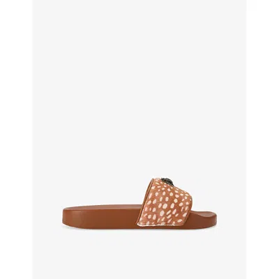 Kurt Geiger Womens Camel/oth Meena Eagle Leather Slides Eur 38/5 Uk In Brown