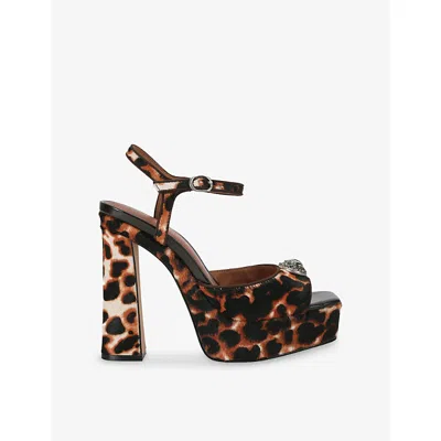 Kurt Geiger Womens Chelsea Platform Leather Heeled Sandals Camel/oth Eur 42/ 9 Uk In Animal Print