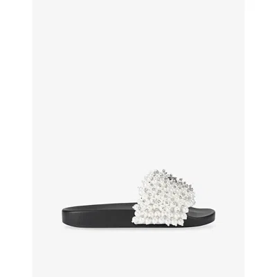 KURT GEIGER WOMENS CREAM COMB MEENA EAGLE BEAD-EMBELLISHED RUBBER SLIDERS
