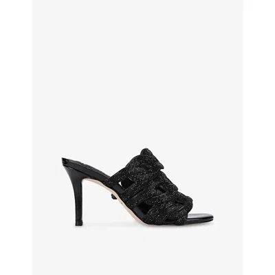 Kurt Geiger Womens Black Crystal Chain Heeled Leather Mules Eur 37 / 4 Uk