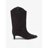 Kurt Geiger Leather Cyrstal Embellished Regent Boots In Dark Brown