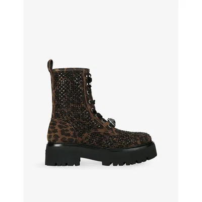 Kurt Geiger Womens Dk.brn Com Chelsea Suede-embellished Boots Eur 39 / 6 Uk In Brown
