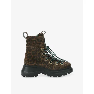 Kurt Geiger Womens Dk.brn Com Kensington Leopard Leather Ankle Boots Eur 39 / 6 Uk In Brown