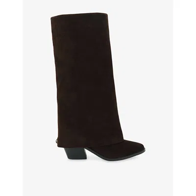 Kurt Geiger Womens Dk.brn Com Mag Folded Suede Knee-high Boots Eur 37 / 4 Uk In Brown