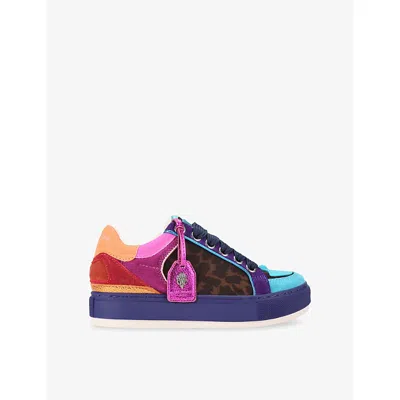Kurt Geiger Womens Dk.brn Com Southbank Tag Leopard Leather Trainers Eur 39 / 6 Uk In Multi