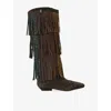 Kurt Geiger London Crystal Embellished Fringe Western Boot In Brown