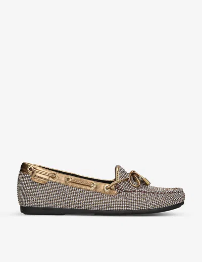 KURT GEIGER WOMENS EAGLE BOW-EMBELLISHED HOUNDSTOOTH WOVEN MOCCASINS BEIGE EUR 38/5 UK,65256962