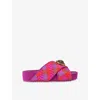 Kurt Geiger Womens  London Chelsea Cross-strap Woven Flatform Sandals In Fushia Cmb