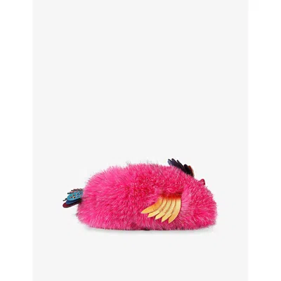 Kurt Geiger Womens Eagle Fluff Faux-fur Slippers Fushia Cmb Eur 38-39/5-6 Uk In Pink