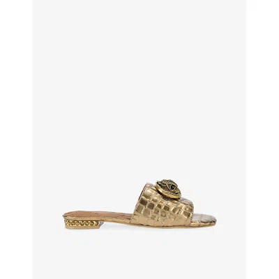 Kurt Geiger Womens Gold Chelsea Leather Flat Sandals Eur 37 / 4 Uk