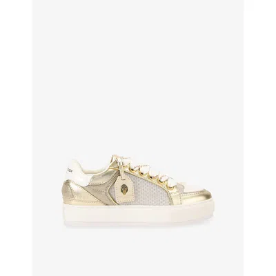 Kurt Geiger Womens Gold Comb Southbank Tag Suede And Mesh Trainers Eur 41 / 8 Uk In White