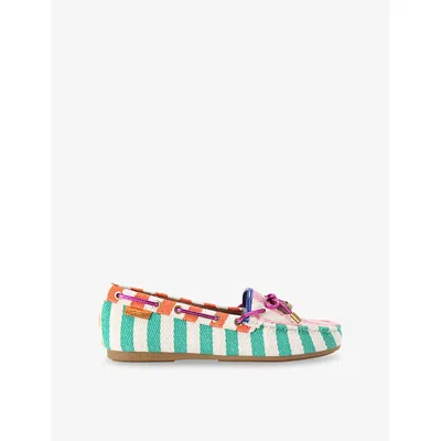 KURT GEIGER WOMENS GREEN OTH EAGLE-EMBELLISHED CANVAS MOCCASIN LOAFERS EUR 36 / 3 UK