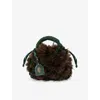 Kurt Geiger Womens Green Oth Macrame Small Faux-fur Grab Bag In Brown