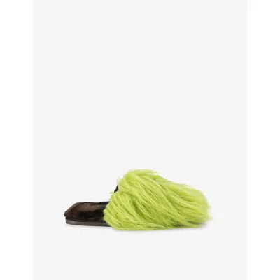 Kurt Geiger Womens Kensington Faux-fur Slippers Green Comb Eur 42/ 9 Uk