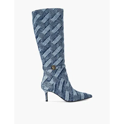 KURT GEIGER WOMENS KENSINGTON FLEXI DENIM HEELED KNEE-HIGH BOOTS EUR 36 / 3 UK