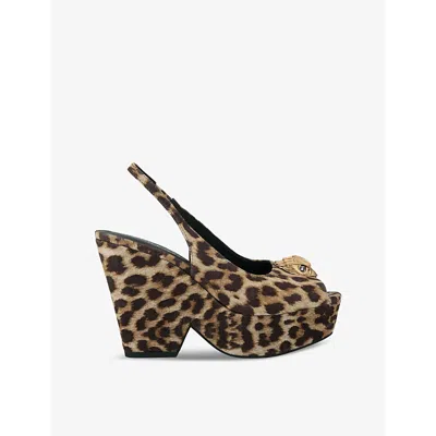 Kurt Geiger Womens  London Belgravia Leopard-print Suede Slingback Platform Sandals In Brown/oth