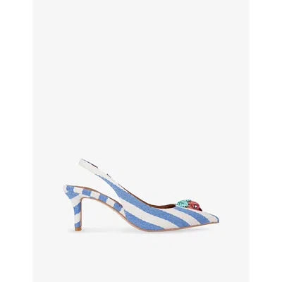 Kurt Geiger Womens  London Belgravia Sling-back Woven Heeled Courts In White/oth