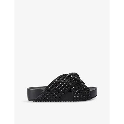 KURT GEIGER WOMENS BLK/OTHER CHELSEA CRYSTAL-EMBELLISHED CROSS-STRAP FAUX-LEATHER SANDALS EUR 39 / 6 UK