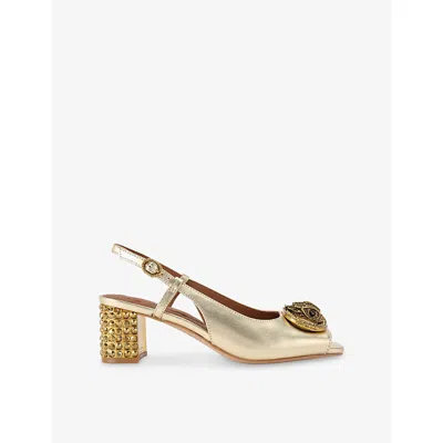 Kurt Geiger Womens Gold Chelsea Metallic-leather Block-heel Slingback Sandals Eur 38/5 Uk