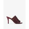 Kurt Geiger Womens Wine Crystal Chain Snakeskin-embossed Leather Heeled Mules Eur 39 / 6 Uk In Burgundy