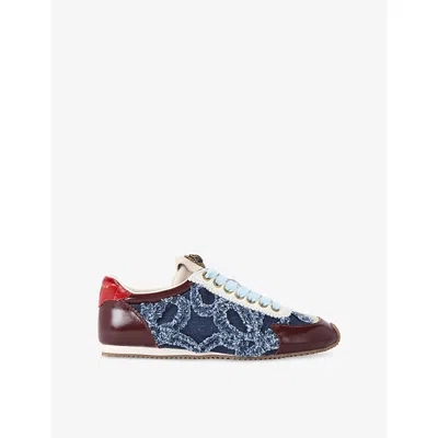 Kurt Geiger Womens Islington Eagle Denim And Leather Low-top Trainers Eur 36 / 3 Uk