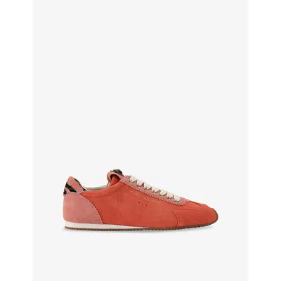 Kurt Geiger Womens Orange Islington Eagle-embellished Suede Trainers
