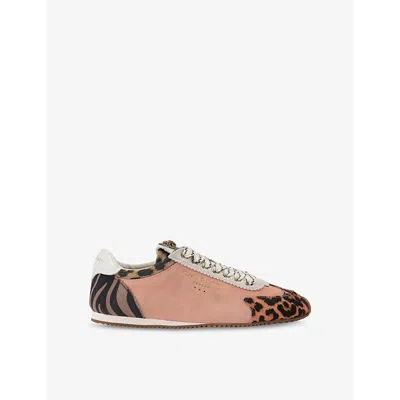Kurt Geiger Womens Peach Islington Eagle-embellished Suede Trainers