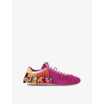 Kurt Geiger Womens Fushia Cmb Islington Suede Low-top Trainers Eur 38/5 Uk