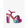 Kurt Geiger Womens  London Kensington Swirl-pattern Suede Platform Sandals In Mult/other