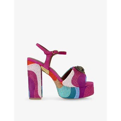 Kurt Geiger Womens  London Kensington Swirl-pattern Suede Platform Sandals In Mult/other