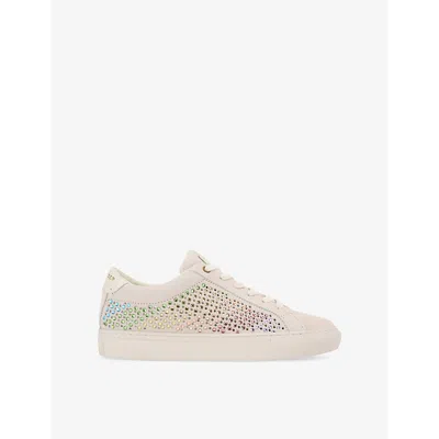 Kurt Geiger Womens  London Lane Crystal-embellished Leather Low-top Trainers In Bone/comb