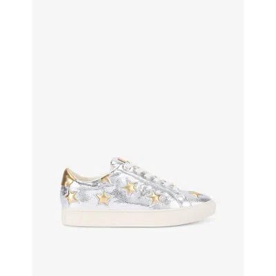Kurt Geiger Womens Lane Star Snakeskin-embossed Metallic-leather Low-top Trainers Silv In Silver